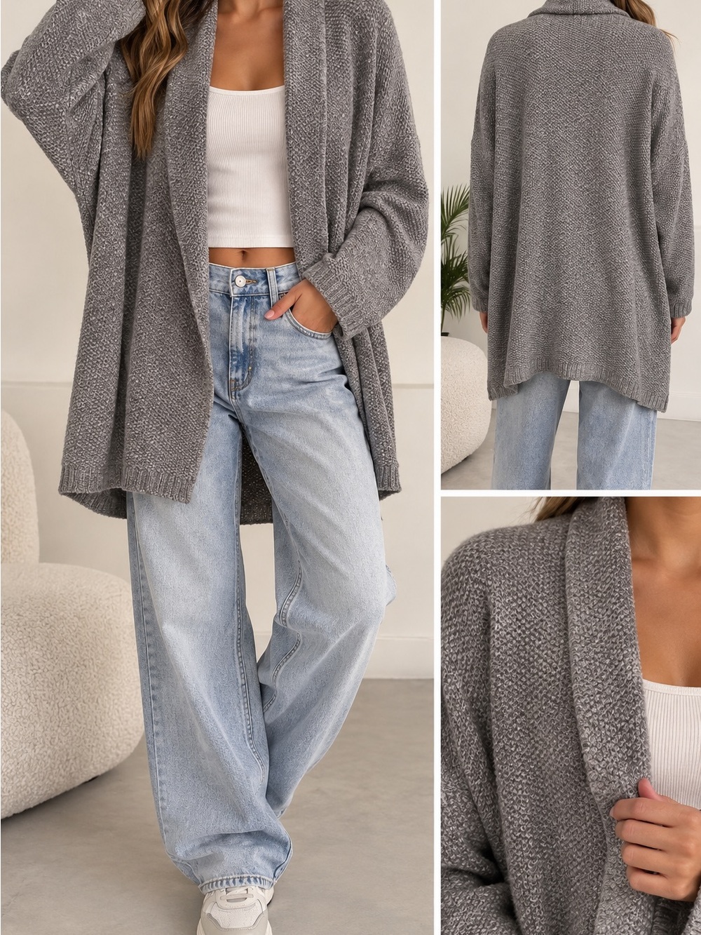 Talbots Pure Cashmere Gray Open Front Cardigan Sweater Size Medium